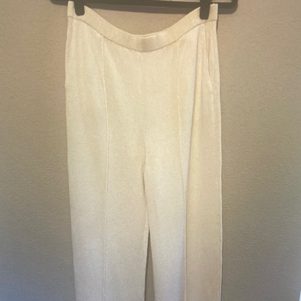 St. John Cream Knit Wide-Leg Trousers